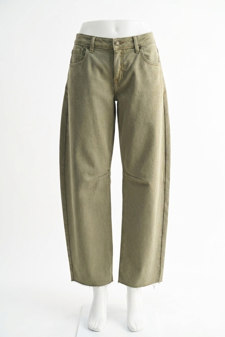 NEW JUST BLACK DENIM elle mid rise barrel jean in vintage olive